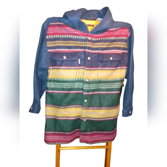 Bugle Boy Hooded Sweater Jacket Stripes Button Up Fleece Y2K Vintage Light - Picture 1 of 3